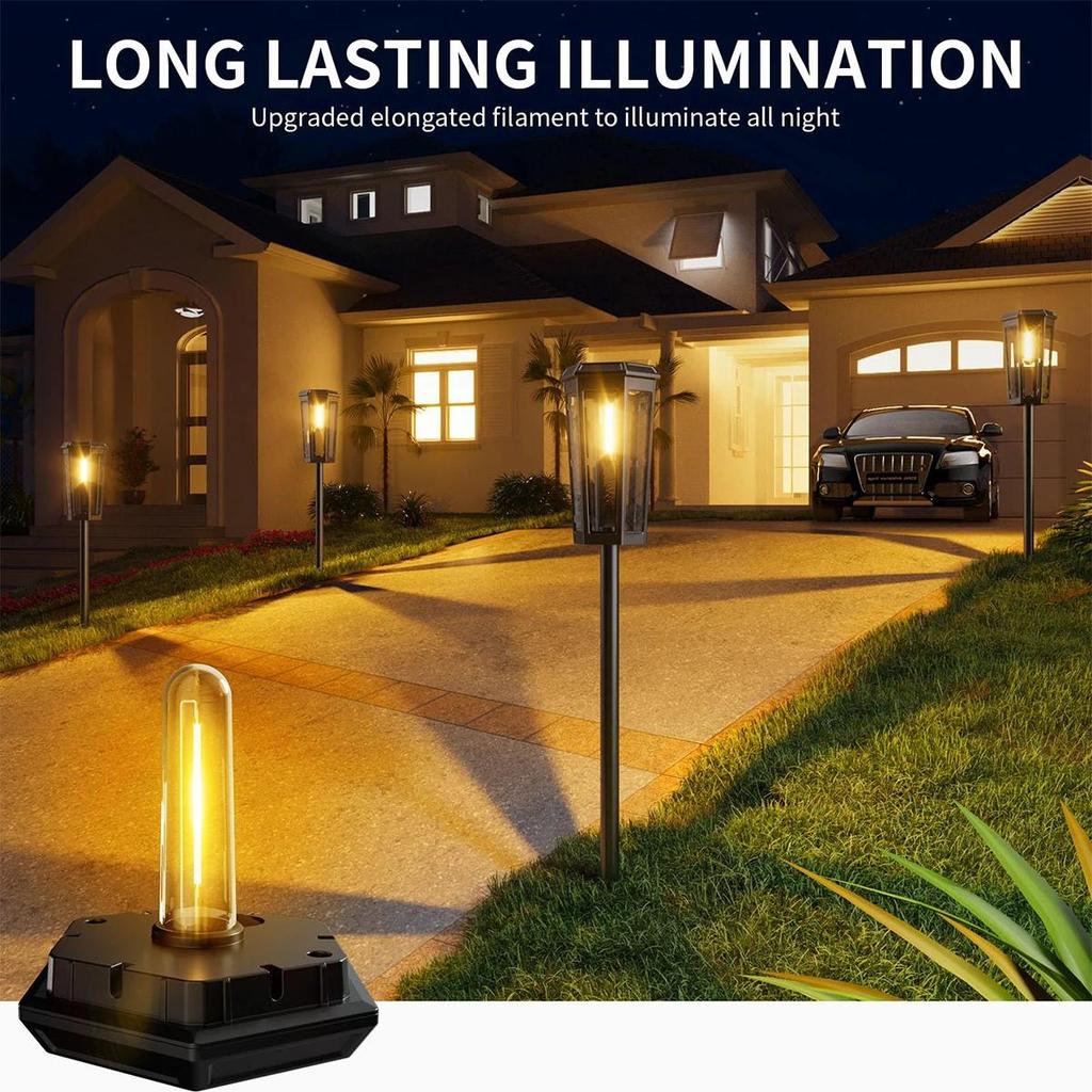 Solar Walkway Led Filament Warm Lamp Powered Lights Outdoor Garden Automatic Lighting Driveway Waterproof Stake Pathway Wireless