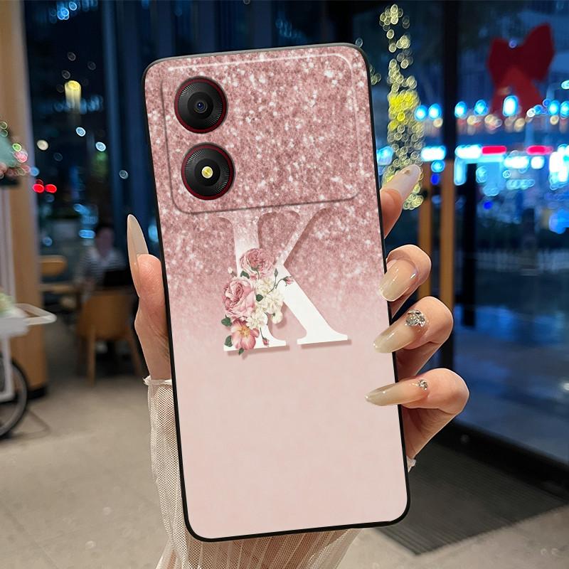 New Design Letter Flower Pattern Soft Silicone Black Phone Case For ZTE Blade A34 4G Anti-scratch Shell ZTE Blade A34 4G Casing