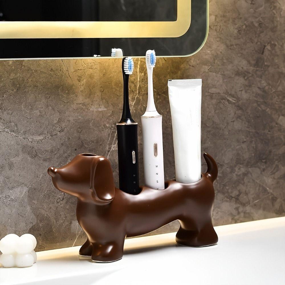 Ceramic Dachshund Toothbrush Holder Space Saving Toothbrush Storage Rack  Sink