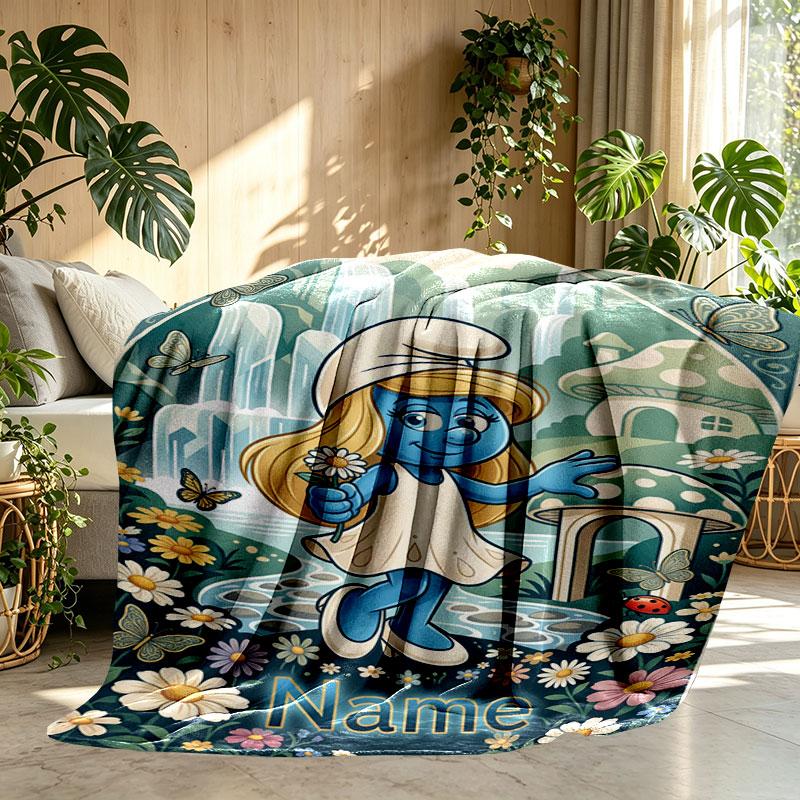 Custom Name Personalized The Smurfs Print Blanket, Home Decor, Bedroom, Sofa, Camping, Couch, Gifts for Birthday Christmas