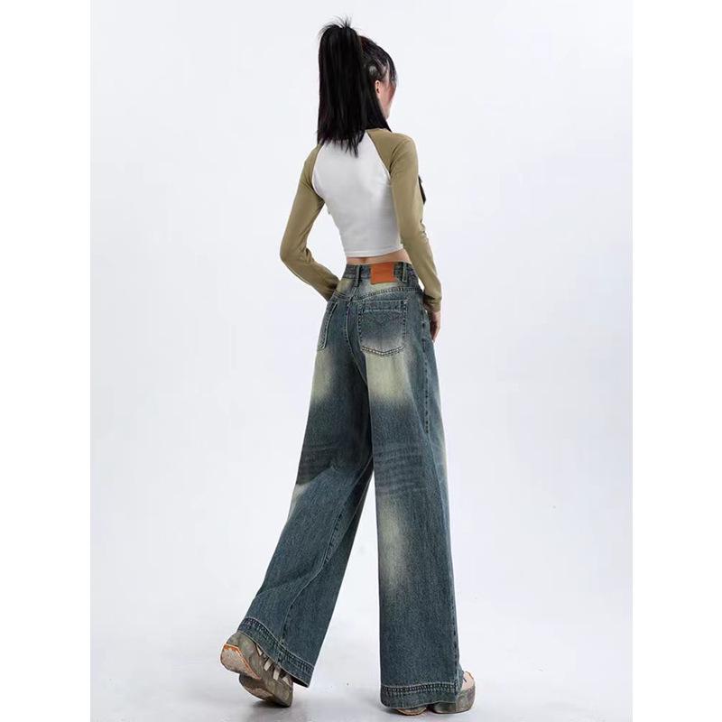 Plus Size Women's Retro Gradient High Waist Wide Leg Jeans