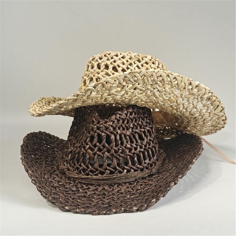 Elegant Openwork Straw Victorian Hat With Adjustable Tie For Women Outdoor Beach Vacation Gardening Activities