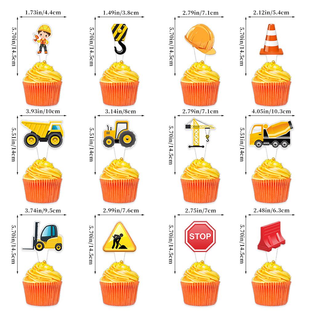Children'S Birthday Party Decoration Excavator Pulling Flag Vortex Construction Truck Forklift Cake Sticker
