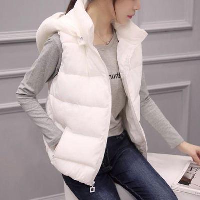 Women's Autumn and Winter Short Cotton Vest Solid Color Warm Hooded Jacket