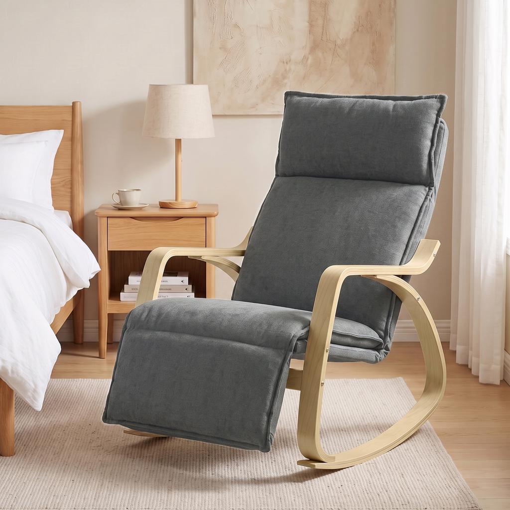 Rocking Chair with 5-Way Adjustable Footrest, Dark Gray