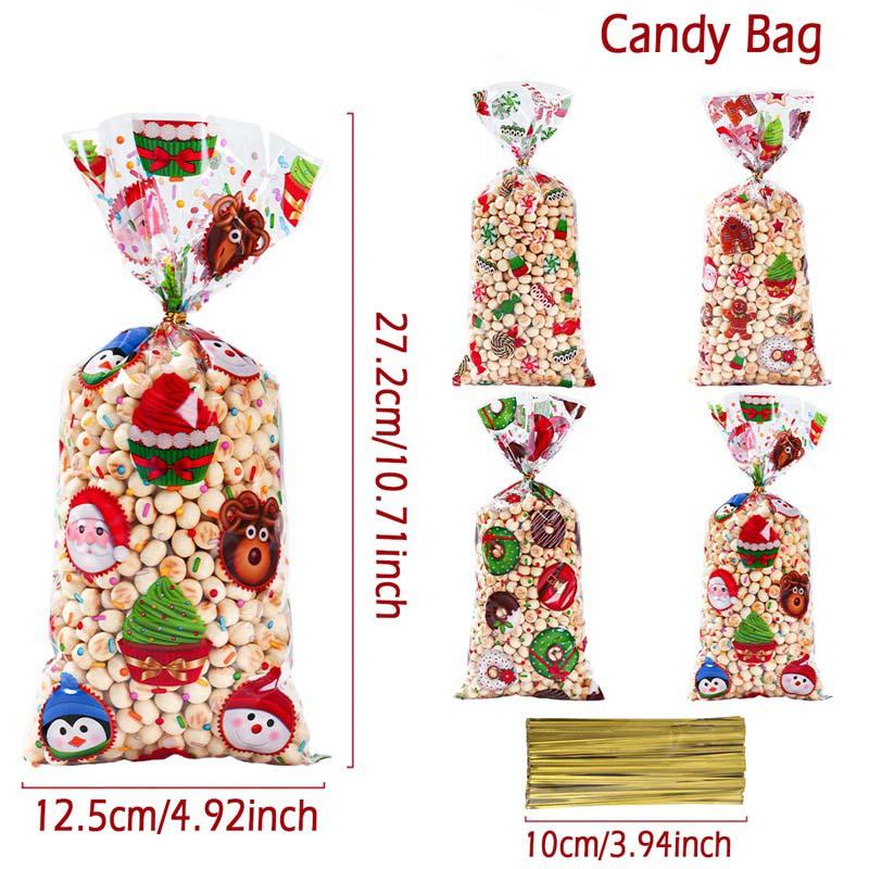 

25/50/100 шт. Рождественские конфетные мешочки с веревкой Упаковка для печенья Рождественские украшения 2024 Подарочные пакеты для детей Товары для вечеринок 2025 50pcs