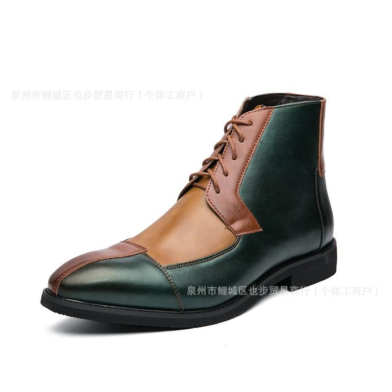 Mens Color Block Lace-Up Pointed Toe Ankle Boots Large Size Formal Casual Leather Shoes