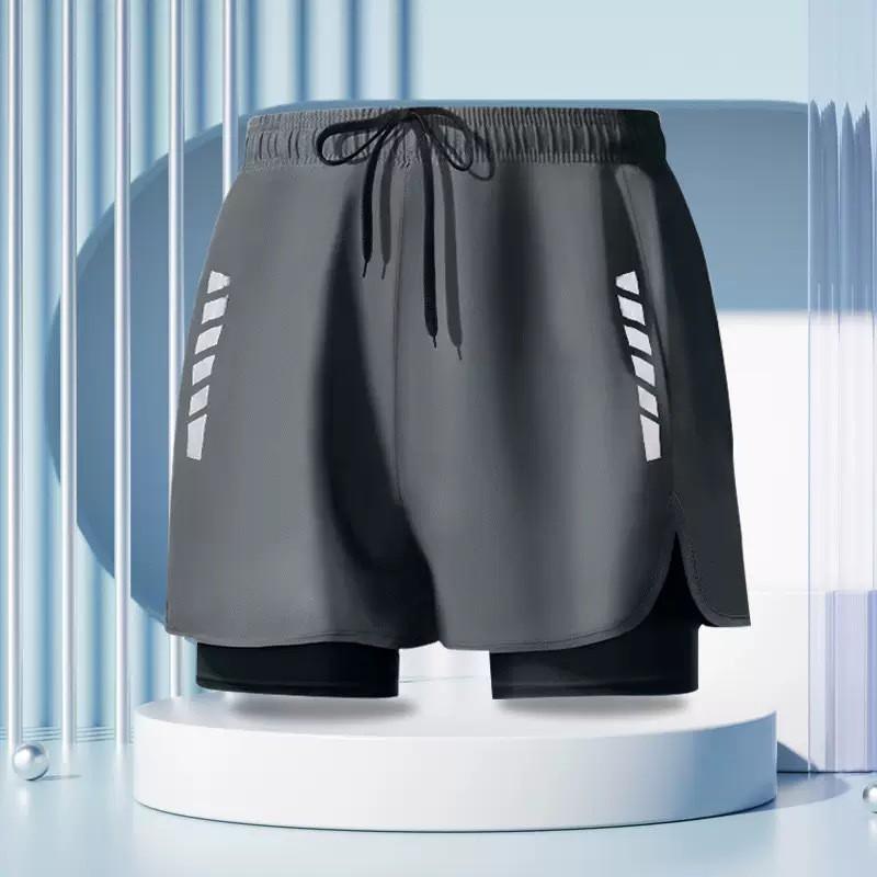 Mens Double-Layered Board Shorts Swim Trunks Quick-Dry Anti-Chafe Flat Front Beach Pool Surfing