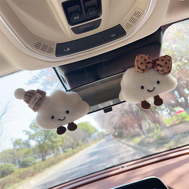 Set Creativo de Adornos de Nube de Dibujos Animados para Espejo Retrovisor - Lindos Accesorios de Interior de Coche Estilo Diosa