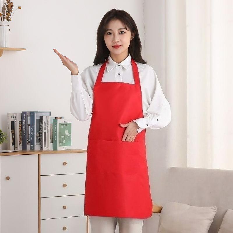 

Твердый фартук для готовки с карманом для кухни, фартук для уборки ресторана, фартук для официантки, сохраняющий чистоту одежды, без рукавов, удобный красный