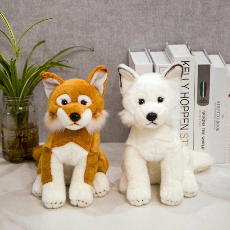 New 28cm Simulation Fox Dog Plush Toy Creative Realistic Animal Sitting Dolls Stuffed Soft Toys for Children Girl Birthday Gift