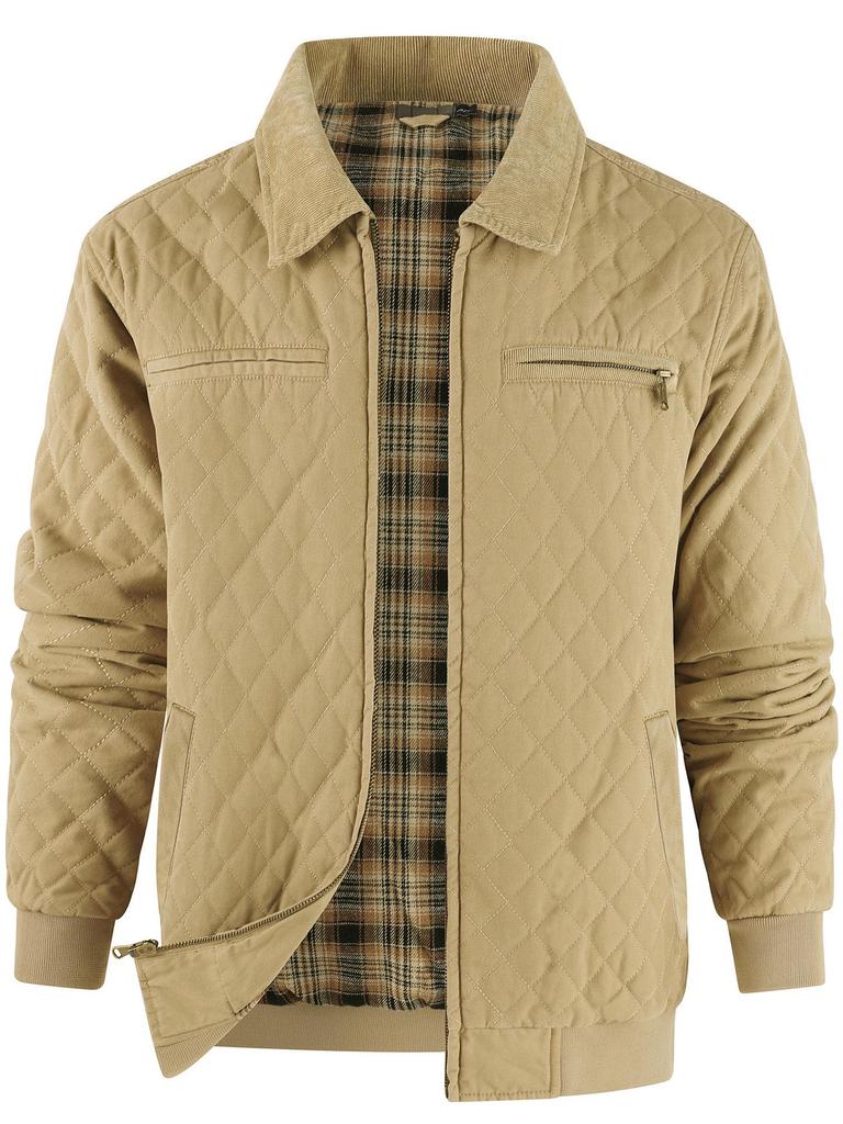 Męska pikowana kurtka z bawełnianego płótna, rozmiar amerykański, pogrubiona ciepłym flanelą