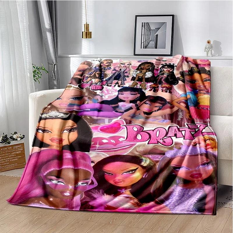 Kawaii Bratz Cartoon Anime Cute Throws Blanket Girl Sofa Home Hiking Picnic Bed Fashion Super Soft Flannel Blanket Birthday Gift