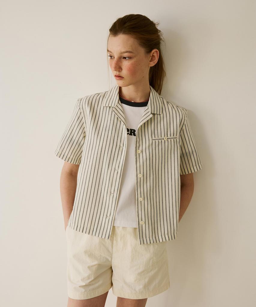 COVERNAT WOMAN Striped Half Shirt Ivory