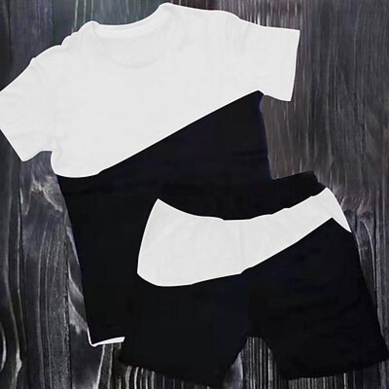 Herren-Trainingsanzug, Shorts, T-Shirt-Set, Farbblock, Rundhalsausschnitt, Outdoor, Straße, kurze Ärmel, Kleidung, Mode, Freizeit