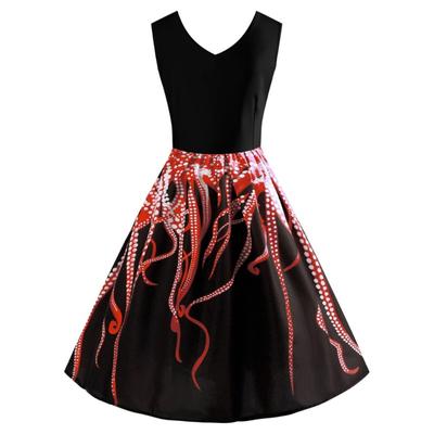 Hot Sale V-Neck Vest Positioning Printing Contrast Color Swing Skirt