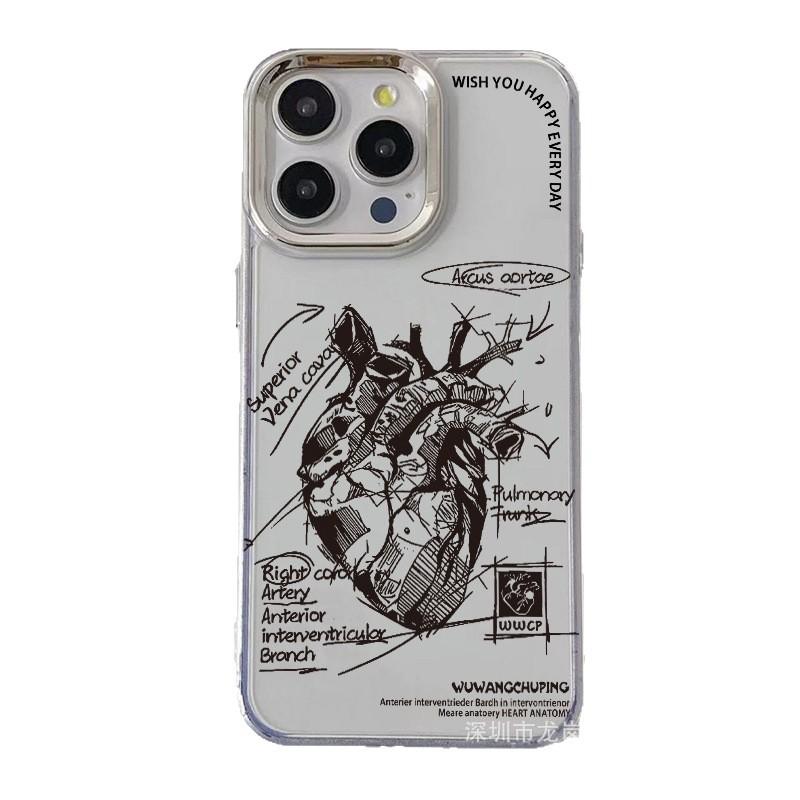 Sketch Heart for iPhone15promax Phone Case Apple 16 Electroplated Photo Frame 14/13 Protective Case 17