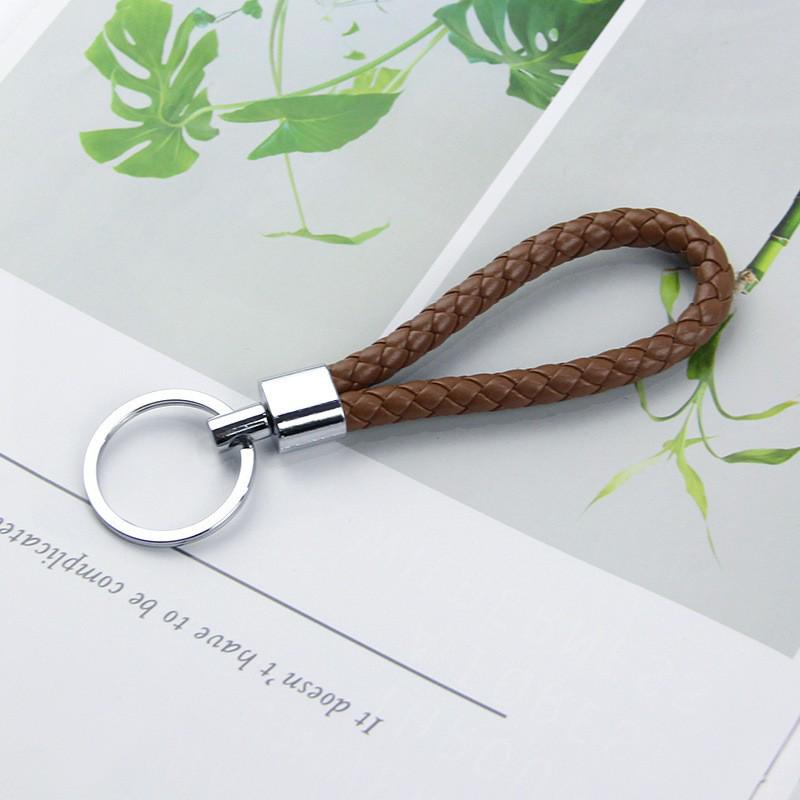 Solid Color Woven Leather Key Pendant for Men and Women - Couple's Metal Keyring Accessory