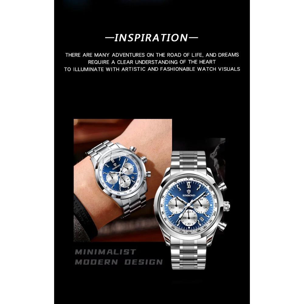 BINBOND Top Brand Luxury Man Watches Waterproof Luminous Date Chronograph Men's Quartz Watch Stainless Steel Sports Watch
