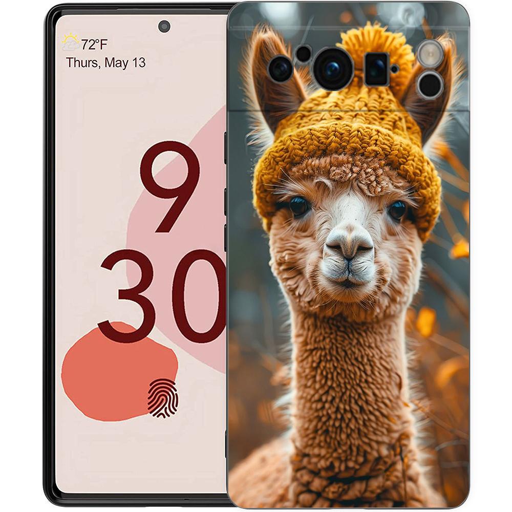 Kawaii Alpaca lovely Phone Case For Google pixel 9 8 7 6 Pro 8A 6A 7A 5G Silicone Shockproof Black Cover Fundas