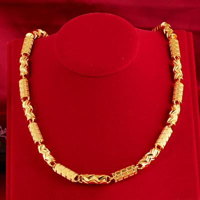 Sand Gold Necklace 8mm Pure Cylindrical Necklace Solid Brass Necklace Plated 24K Men's Necklace