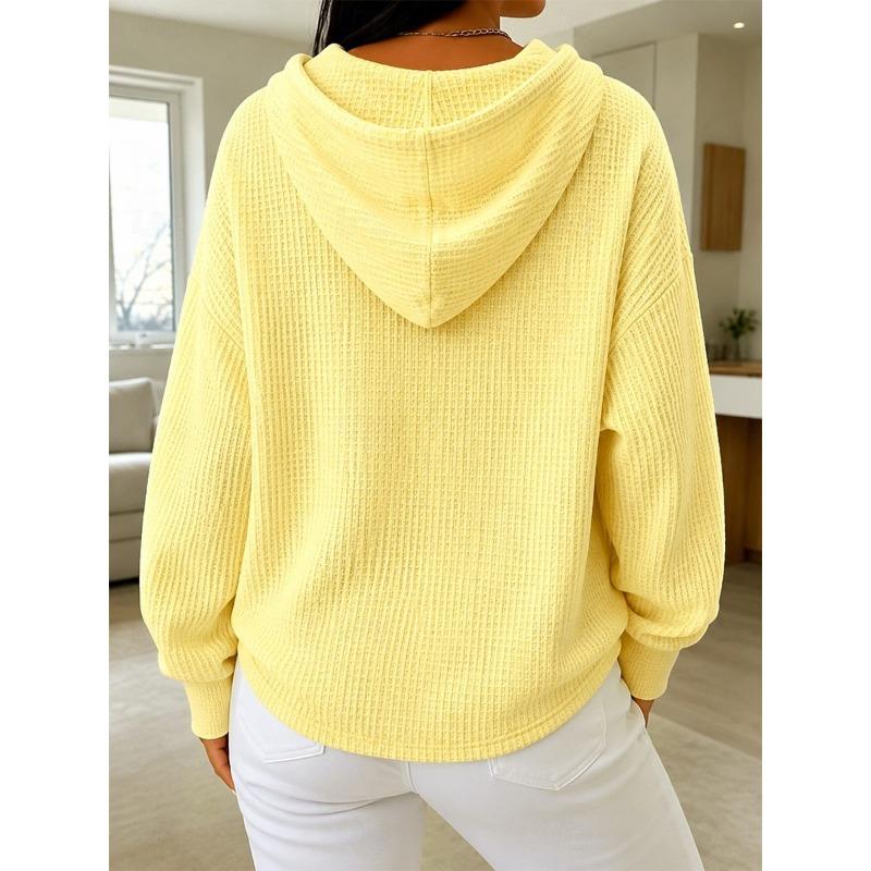 Women S Loose Fit Drawstring Hooded Waffle Knit Sweatshirt