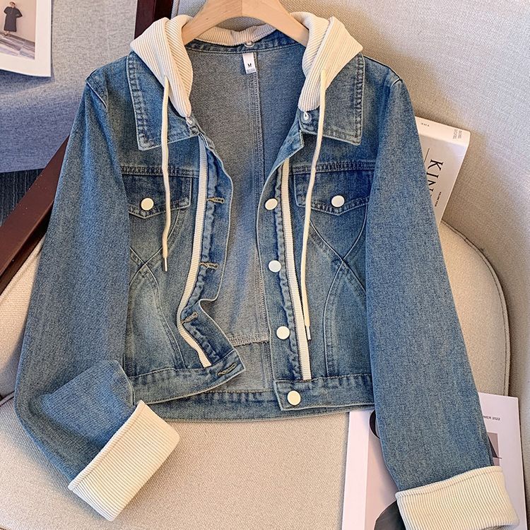 Women's Hooded Denim Jacket Spring Style Casual Loose Hooded Short Jacket Fashionable
