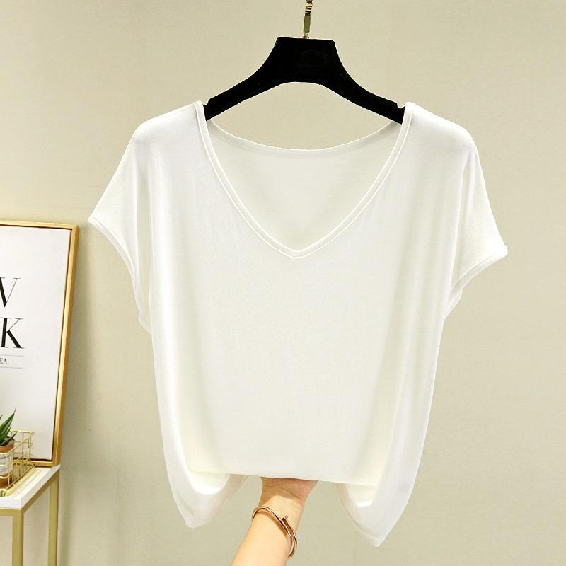 Solid Color V-Neck T-Shirts Made from Colorful for Spring And Summer