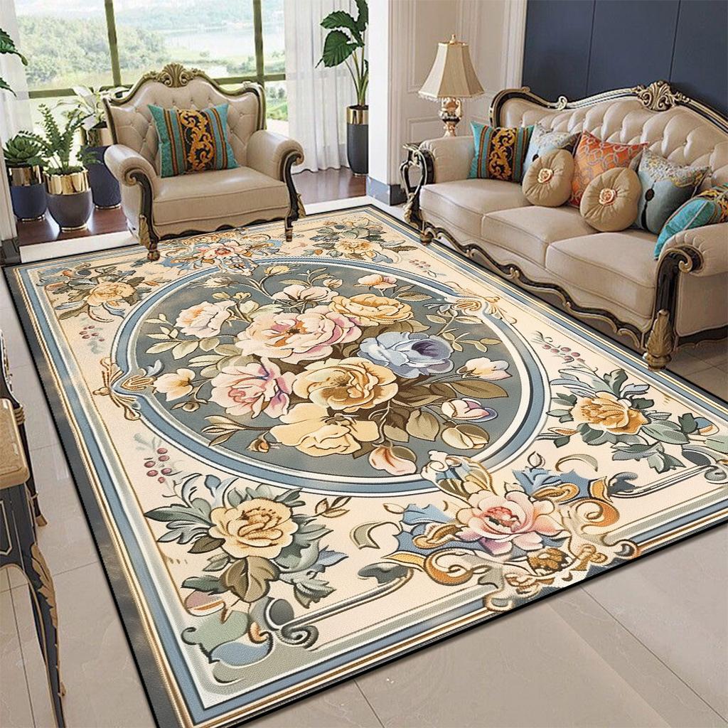 European Carpets Living Room Pastoral Flower Home Rug Large Bedroom Luxury Pattern Floor Mat Washable Non-slip Entryway Door Mat