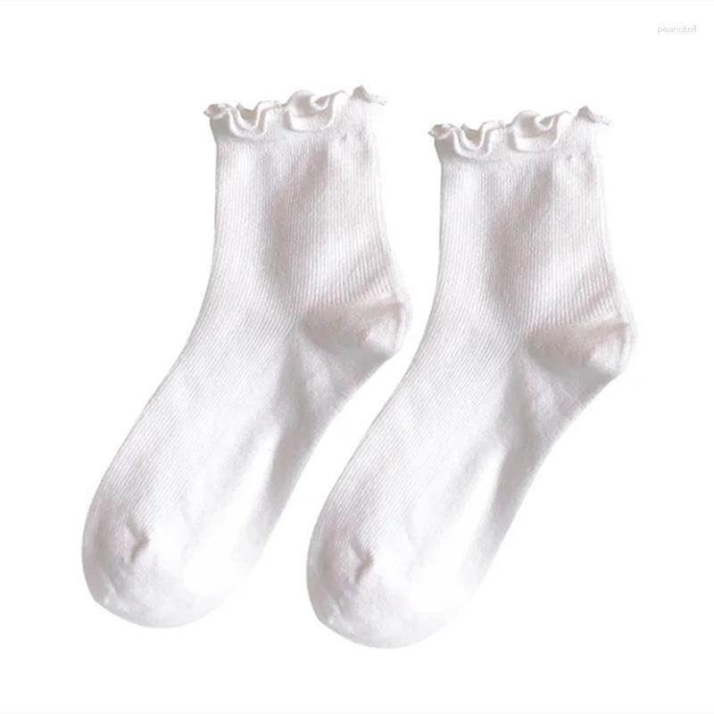 Women Socks Ruffle White Black Frilly Lolita Style Japanese Maiden Cute Kawaii Cotton Harajuku Princess Crew Calcetines
