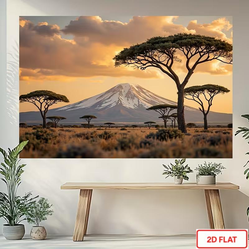 

2D Mount Kilimanjaro Scenery Tapestry, Acacia Tree Sunset Backdrop for Bedroom 47.2x31.5inch/120*80cm
