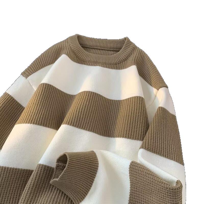 2025 Casual Color Block Striped Knit Sweater - Autumn Winter Unisex Round Neck Warm Top