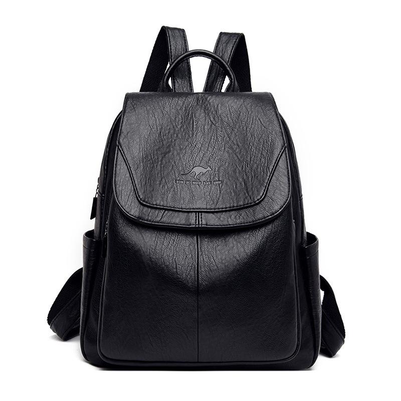 

2026 Versatile Women s Soft Leather Backpack - Large Capacity for School, Travel, and Outdoor Use чорний