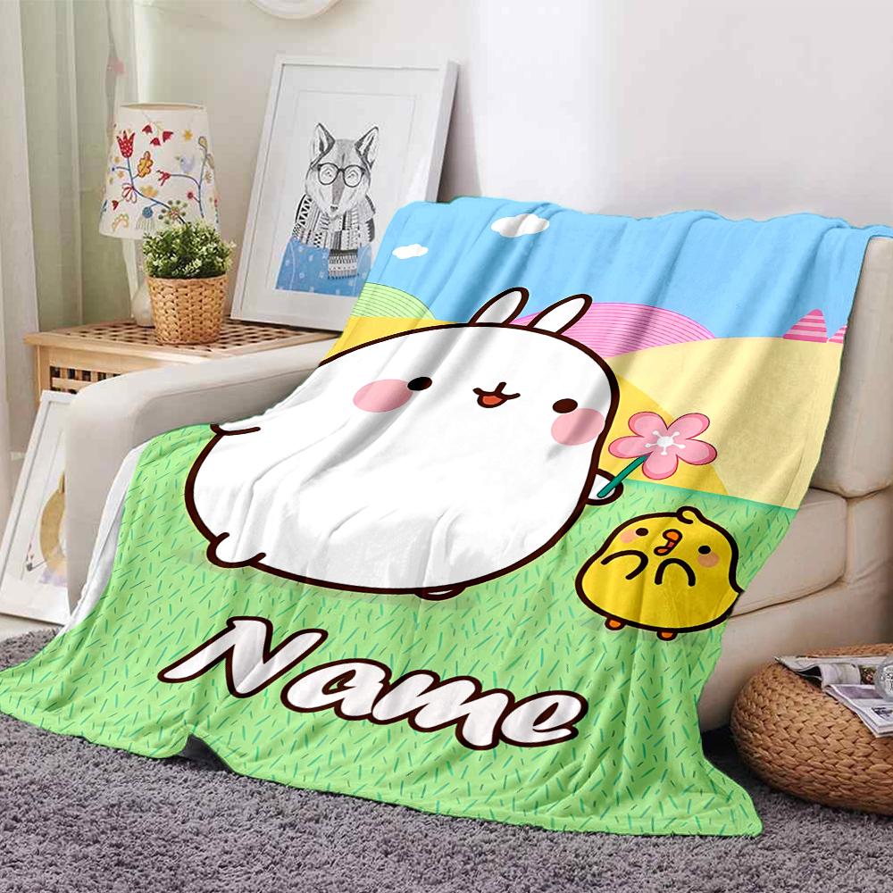 Customiz Name Personality Molang Blanket Soft &Warm Sofa Office Bed Travel Lunch Break Blanket, Gift Suitable All Seasons