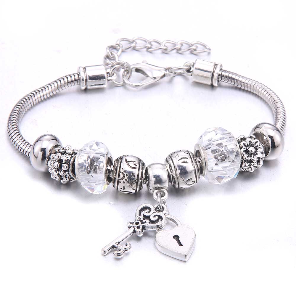 New Charm Bracelet & Bangles Jewelry White Butterfly Crown Beads Bracelets Brands Bracelets Fit Women Girl Friendship Gift