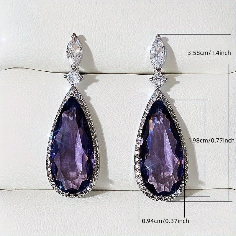 Classic Water Drop Earrings Purple Zircon Long Earrings Women's Earrings Banquet Accessories