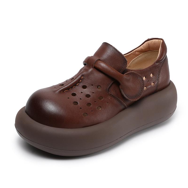 

Johnature Hollowed-out Thick Soled Women s Shoes Genuine Leather Round Toe Women s Platform Sandals 37 коричневый