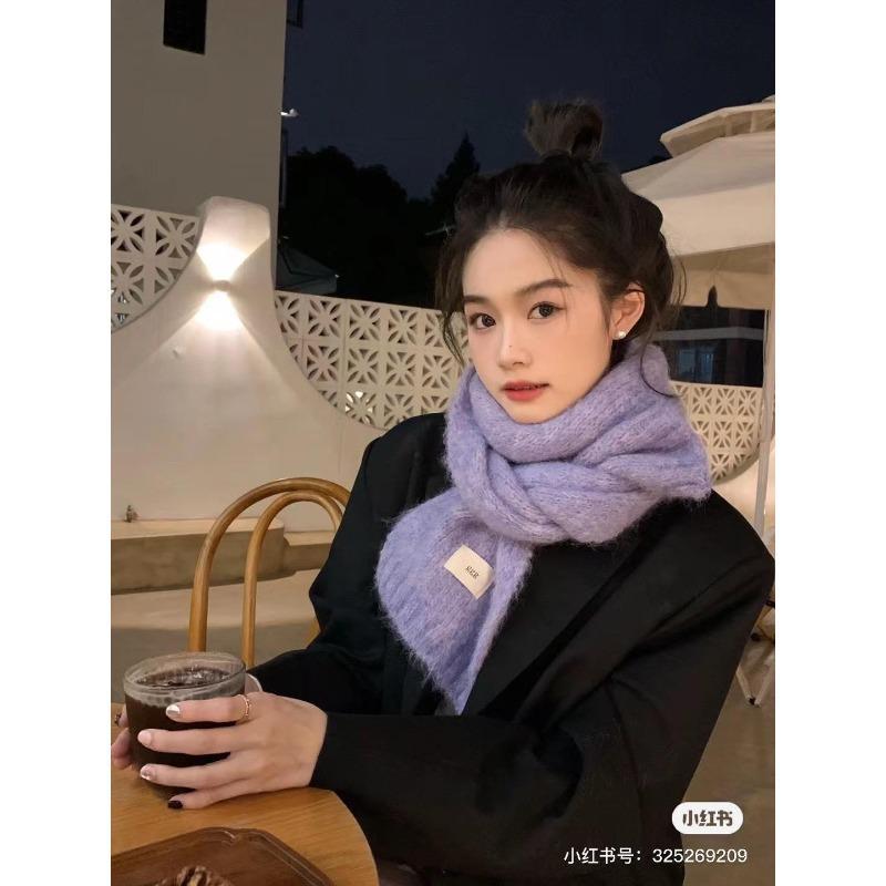 Wool Korean Style Purple Scarf for Girls in Autumn and Winter with White Wool To Keep Warm and Thickened Student Scarf
