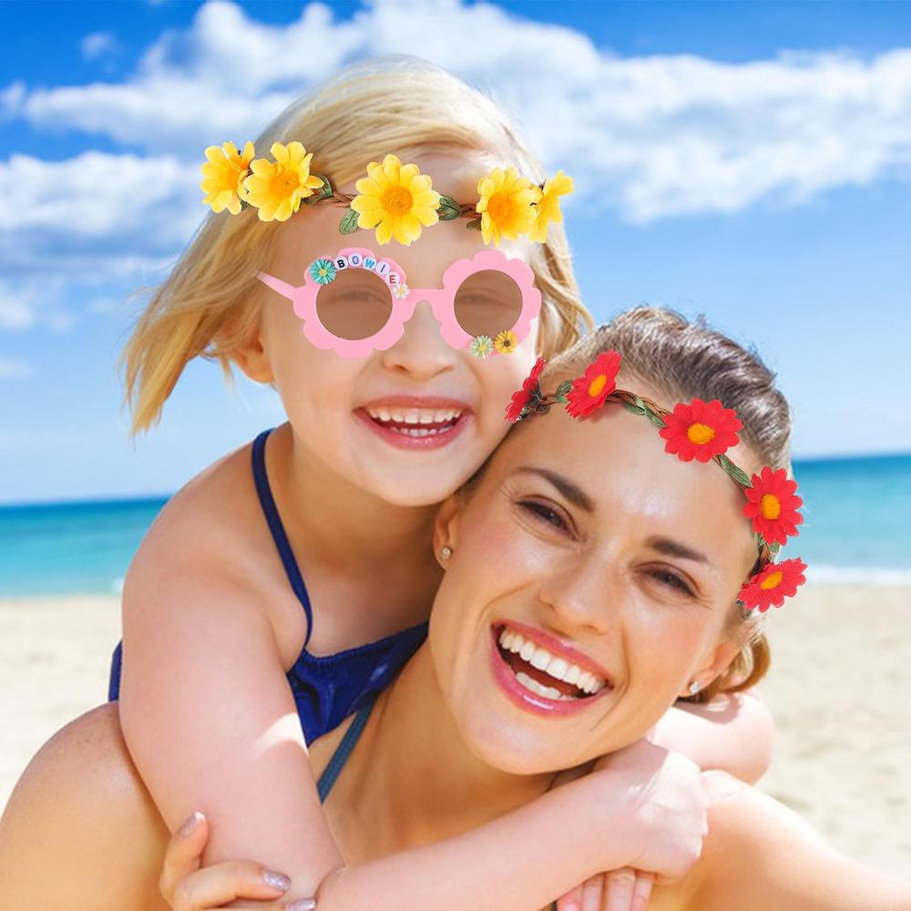 

Набор разноцветных цветочных очков, повязки на голову в стиле бохо, круглые цветочные солнцезащитные очки «сделай сам», ремесло