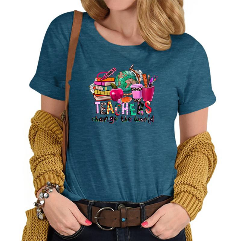 Teachers Change The World Print Tshirt FeUnisex Funny Teacher Gift TShirts Trendy World Design Casual Top Womens Clothing Sales