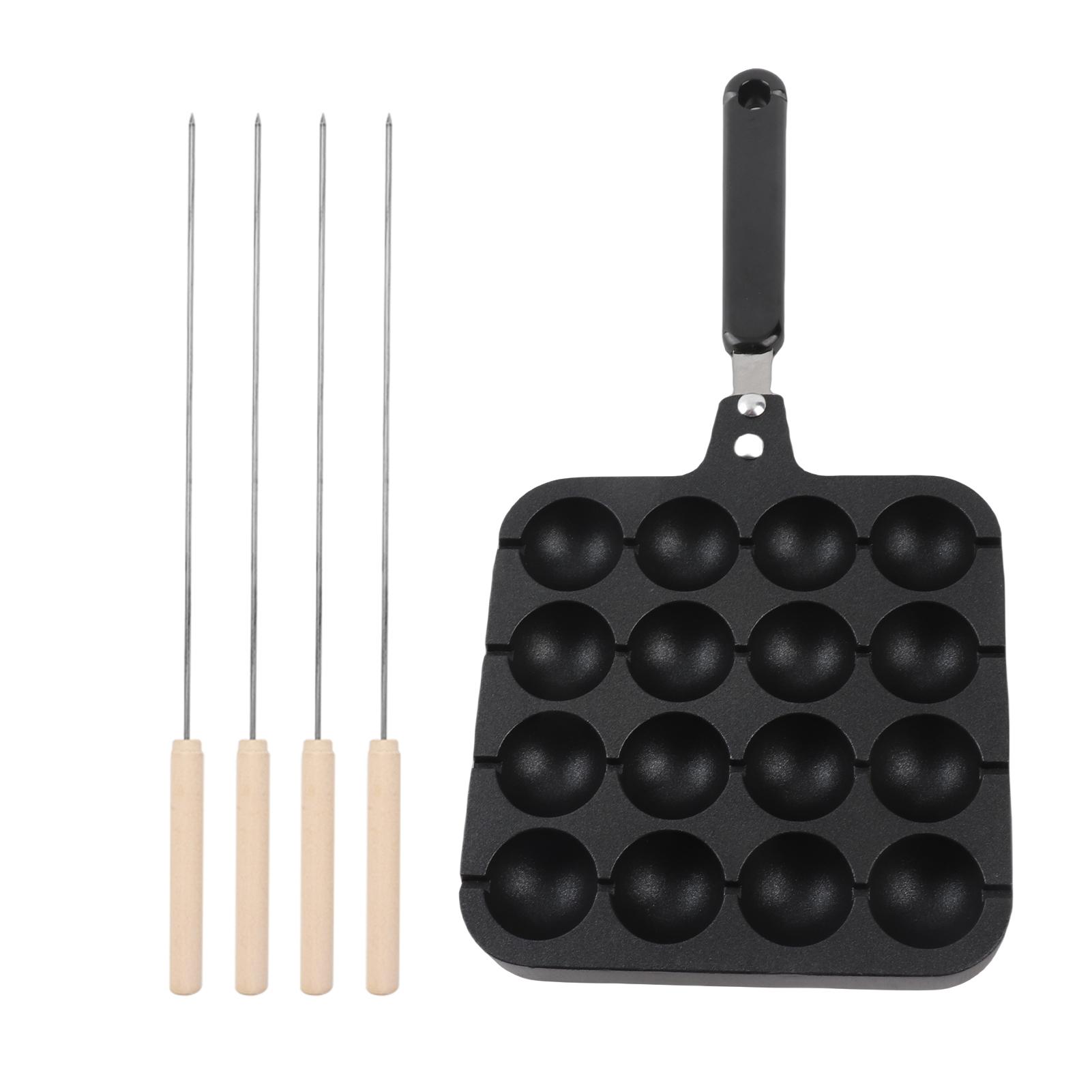 

Takoyaki Pan 16 Holes, Takoyaki Pan with 4 Cooking Needles Non-Stick Pan Takoyaki Maker Iron Frying Pan for Cooking Meatballs Egg Puffs