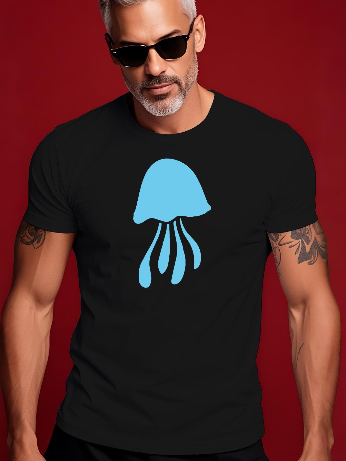 Jellyfish Graphic Cotton Tshirt - Casual Round Neck L