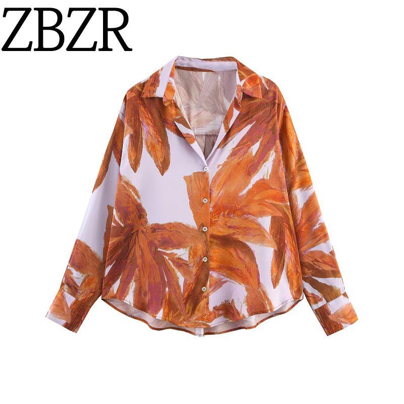 Zbzr Spring New Women Clothes Western Style Fashion Temperament Print Silk Satin Texture Shirts 8794290 330