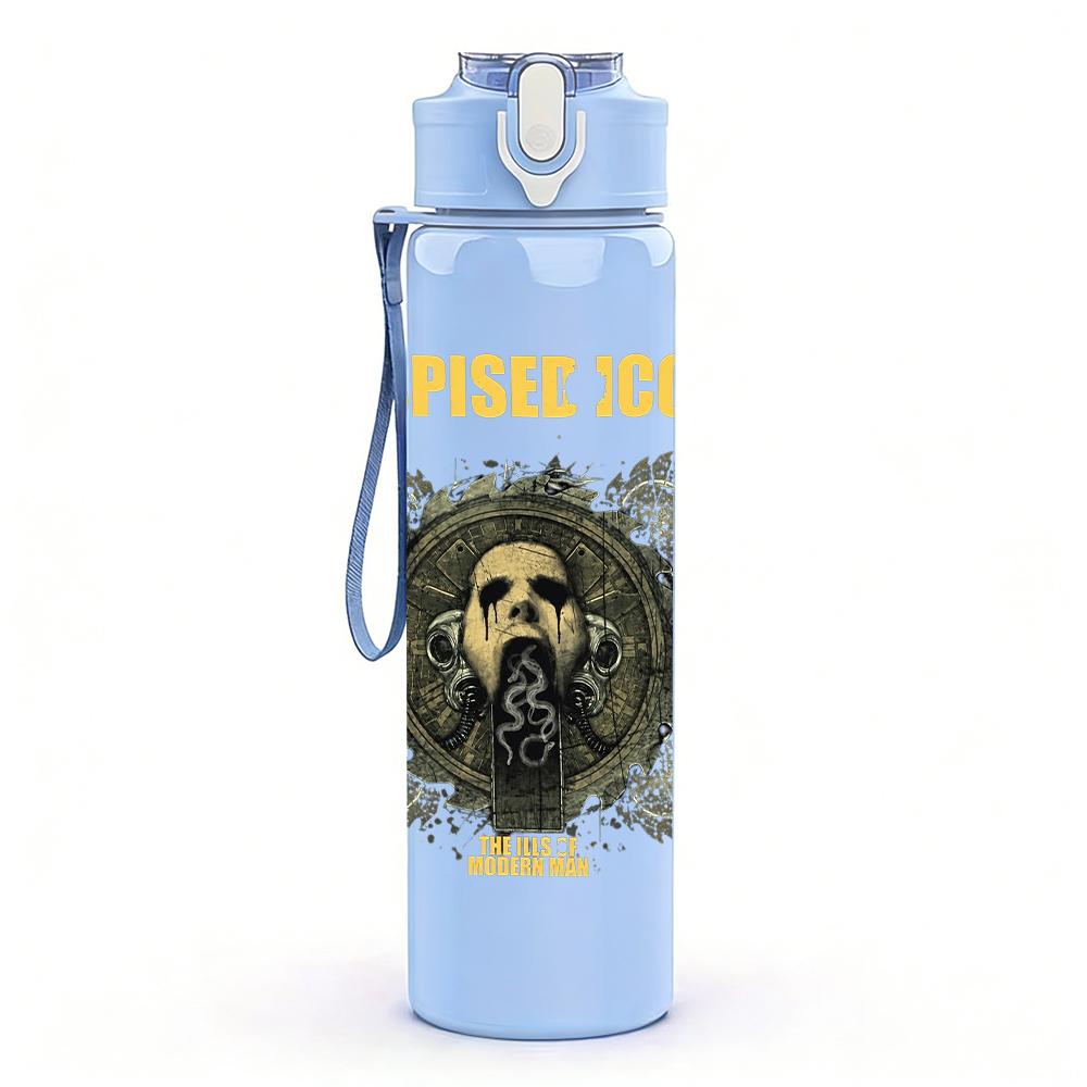 1PC Despise icon male portrait grunge print 750ml colorful plastic sports water bottle leakproof pop up lid with straw for outdoor work home use
