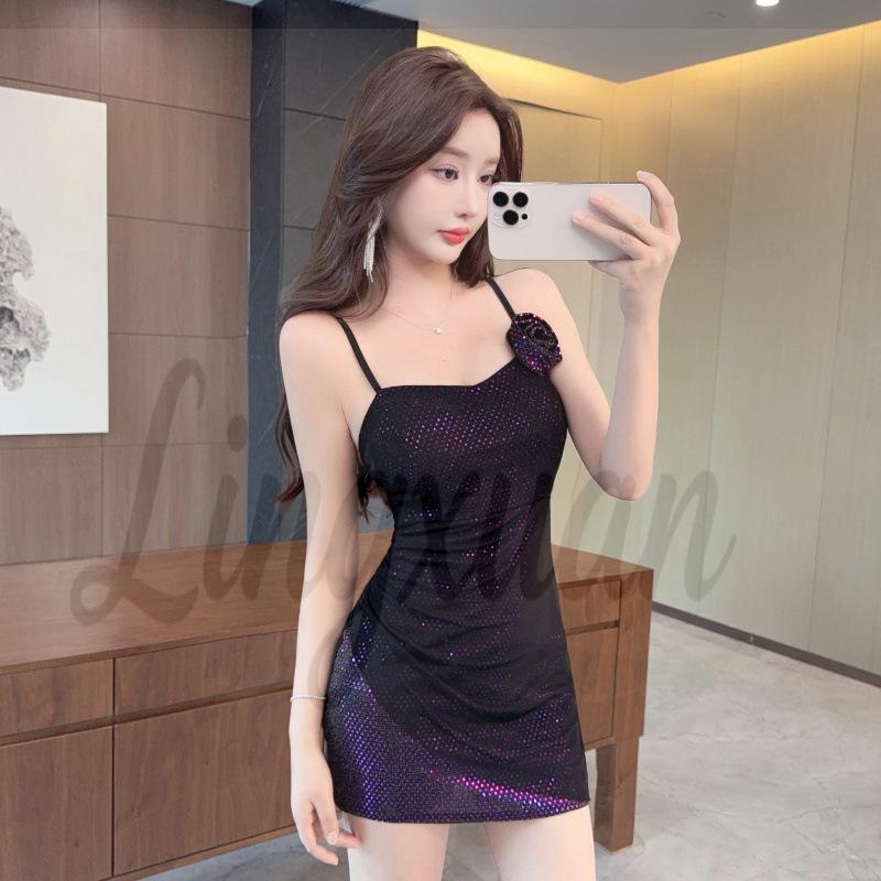 Color Block Mesh Floral Patchwork Spaghetti Strap Bodycon Dress for Nightclub Medium фиолетовый