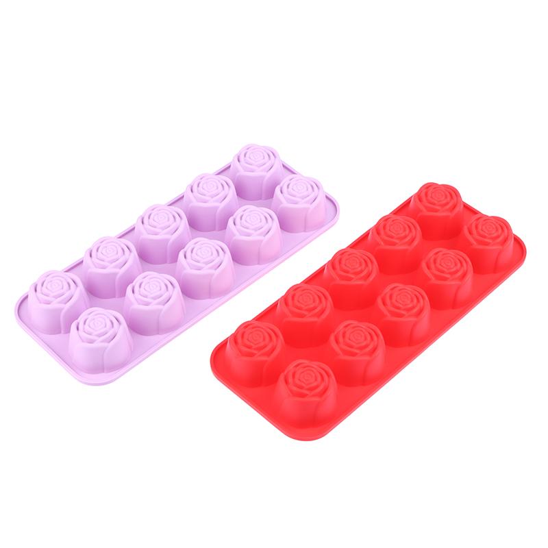 10-Cavity Silicone Rose Cake Mold Nonstick Reusable Baking Pan For Diy Cupcake Chocolate Candle Soap Dessert Decoration Mold