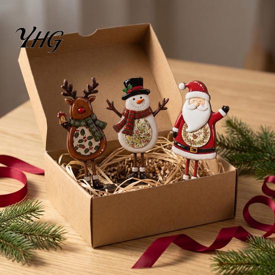 Gift Boxed Christmas Table Decorations Decoration, Wooden Snowman Santa Claus Reindeer Sign, Standing Seasonal Decorative Party Accents Xmas Tabletop