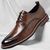 New Designer Brand Men Formal Shoes Luxury Banquet Groom's Wedding Shoes Retro Brown Men's Leather Casual Shoes Pointed Lace Up
