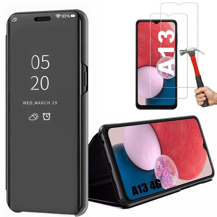 Pack 2 Verres Trempés+ Coque pour Samsung Galaxy A13 - Noir Intégrale Effet Miroir Elégante Anti-Rayure Protection