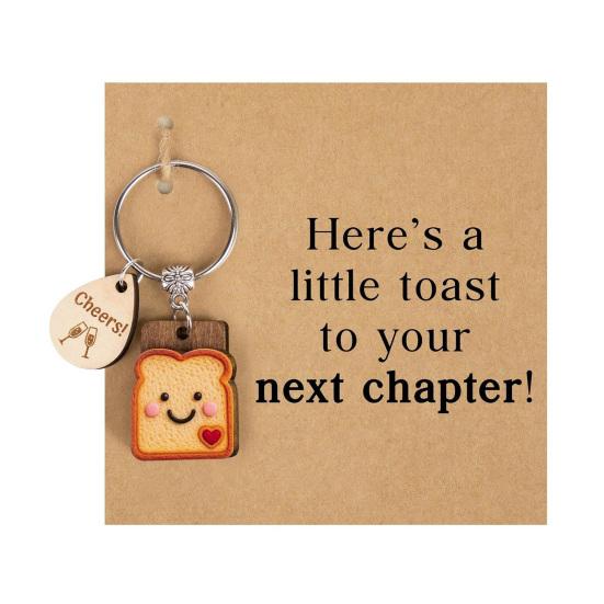 

Дерев яний брелок для тостів з карткою Мультяшні скибочки хліба Кільце для ключів Підвіска для рюкзака, шкільної сумки, Сумки Шарм для гаманця Подарунки для нових починань C